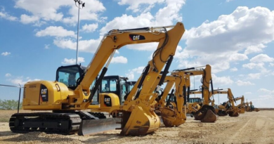 Line up of used Cat excavators.