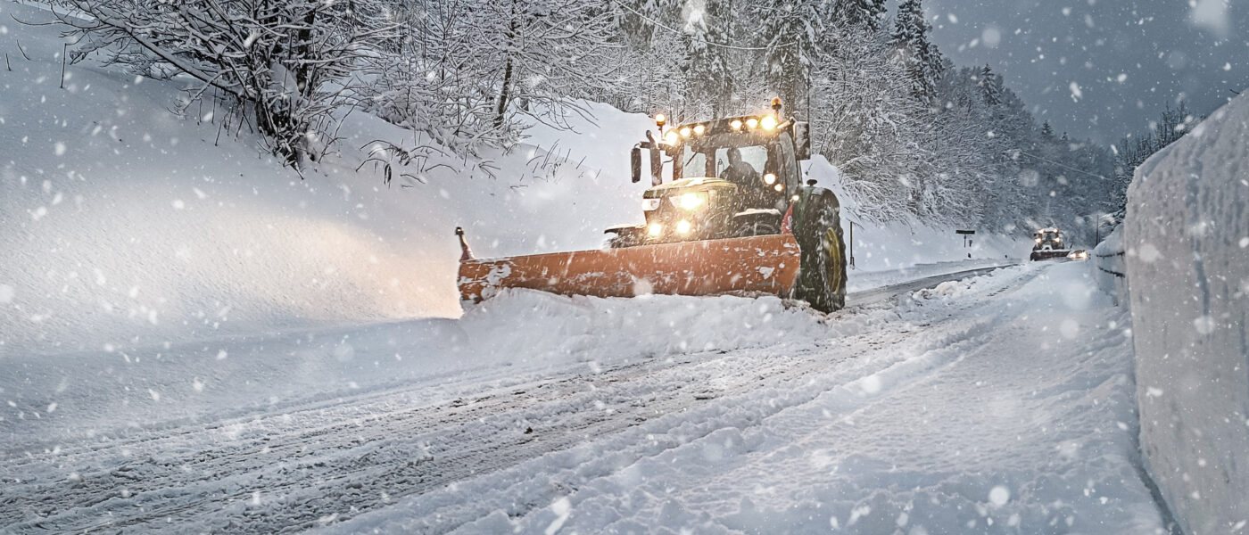 Equipment removing snow on winter roads.