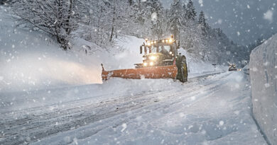 Equipment removing snow on winter roads.