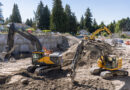 Urban construction site with excavators at work