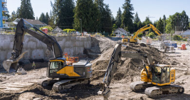 Urban construction site with excavators at work